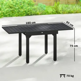 Outsunny Gartentisch Ausziehbar 80-160 x 80 x 75 cm Schwarz/Grau
