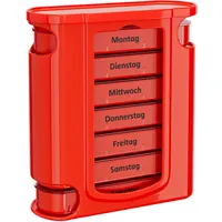 WELLGRO Tablettenbox für 7 Tage - Mit 4 Fächern pro Tag, Pillendose aus BPA-freiem Kunststoff (Rot)