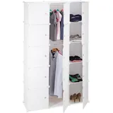 Relaxdays Regalsystem Kleiderschrank 11 Fächern, Garderobe mit 2 Kleiderstangen, DIY Kunststoff Steckregal, weiß