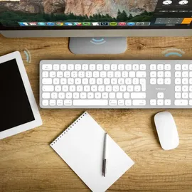 Macally BTWKEYMB-DE, erweiterte Quick-Switch Bluetooth Funk-Tastatur für Mac, PC, iOS und Android, Ziffernblock, deutsches QWERTZ Layout mit Umlauten, Alu-Design