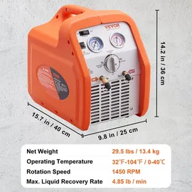 Vevor Kältemittelabsauggerät Kältemittel Absaugstation, 3/4 Ps Kältemittel Absauggerät Refrigerant Recovery Machine 220-240 V, 4,85 lbs/min