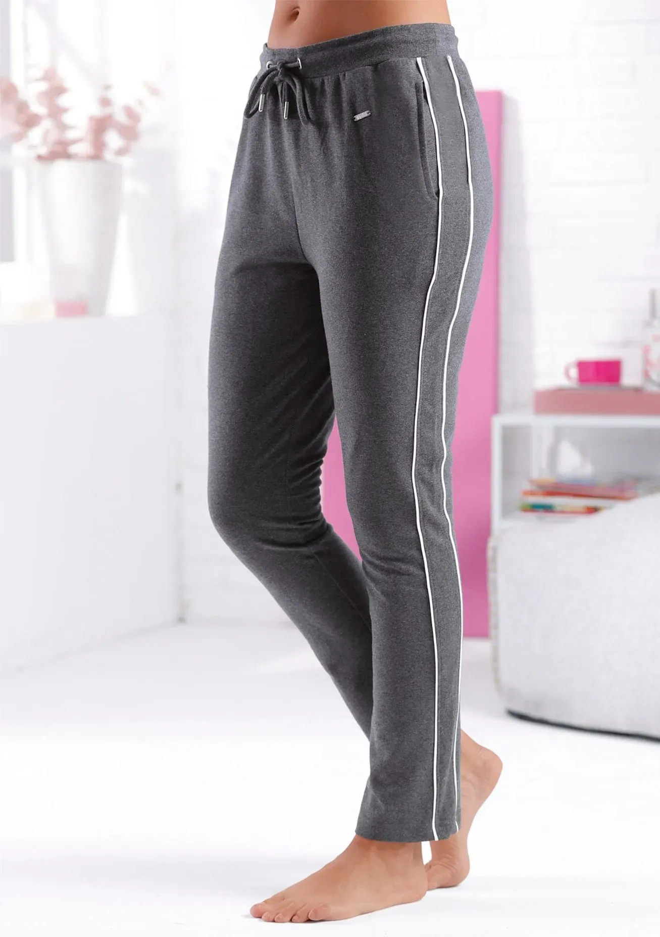 Jogginghose FEEL GOOD, Herren, Gr. 24/25, Kurzgrößen, anthrazit, meliert, weiß, 60% Baumwolle, 40% Polyester, unifarben, Hosen Jogginghose