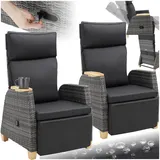 tectake® Rattan Outdoor Sessel, Korbsessel Hochlehner mit Fußstütze, verstellbare Lehne, Relaxsessel mit Liegefunktion, Liegestuhl für Balkon, Lounge Möbel Garten, Sonnenliege, Lesesessel - 2er Set