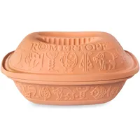 Römertopf Bräter Klassiker aus Naturton, Dampfgarer 3 Liter für bis zu 4 Personen, Keramik-Schmortopf für Backofen & Mikrowelle, Unterteil glasiert, fettarmes Garen, spülmaschinengeeignet