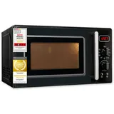 Exquisit Retro-Mikrowelle 700 Watt, 25,5 cm Drehteller, 1000 Watt Grill, 20L, 5 Leistungsstufen, Timer, Auftaufunktion, 2 Drehregler, RMW720-3GDIG schwarz