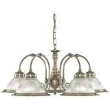 Searchlight American Diner 5-flg. E27 60 cm geripptes Glas antikmessing