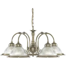 Searchlight American Diner 5-flg. E27 60 cm geripptes Glas antikmessing