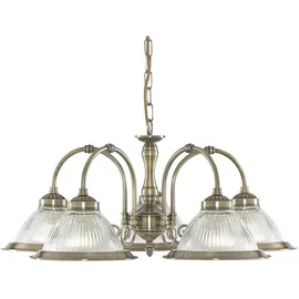 Searchlight American Diner 5-flg. E27 60 cm geripptes Glas antikmessing