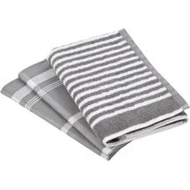 Ross Geschirrtuch "Exclusiv", silber (silberfarben), 3 Stk., 100 % Baumwolle 50 % Baumwolle 50 % Leinen, 100% Baumwolle, 50% Baumwolle, 50% Leinen, Geschirrtücher, Geschirrtuch, 1x Küchen-Frottiertuch (Streifen) und 2 Geschirrtücher (Karodesign)