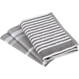 Ross Geschirrtuch "Exclusiv", silber (silberfarben), 3 Stk., 100 % Baumwolle 50 % Baumwolle 50 % Leinen, 100% Baumwolle, 50% Baumwolle, 50% Leinen, Geschirrtücher, Geschirrtuch, 1x Küchen-Frottiertuch (Streifen) und 2 Geschirrtücher (Karodesign)