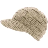 dy_mode Damen Herren Strickmütze mit Schirm Schirmmütze Winter Mütze Unisex - A312 (A312-HellbeigeKaro) - Einheitsgröße