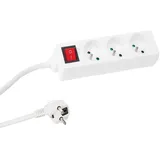 Perel Steckdosenleiste mit Schalter, 3 Steckdosen Typ E, Kabel 1.5 m, 3G1.5, Innenbereich, Weiß