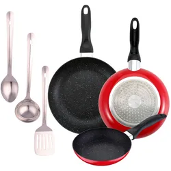 San Ignacio - Set aus 3 Pfannen 16/20/24 cm aus gepresstem Aluminium mit Küchenutensilien aus Edelstahl, Induktion