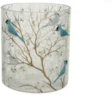 MARELIDA Teelichthalter blauer Vogel Windlicht Bruchglasoptik H: 10cm D: 9cm