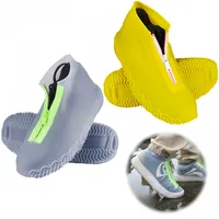 HJYDGJ 4 Stück Schuhüberzieher Silikon Überschuhe Rutschfeste Schuhüberzüge, schuh überzieher Schuhüberzieher wasserdicht, überziehschuhe Schuhüberzieher Mehrweg - Je ein Paar Weiß und Gelb