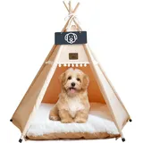 Vinnypet Tipi Zelt fur Katzen und Hunde Haustierzelte Häuser mit Plüschkissen Luxery Hundezelt Katzenzelt Abnehmbar und Waschbar Katzenhaus Haustierhäuser 60x60x70cm