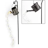 Nowa Solarleuchte Gießkanne Solarlampe Gartendeko Erdspieß Gießkanne Außenleuchte, Metall schwarz silber, 24x LED LxBxH 32x32x90 cm