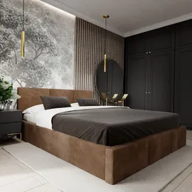 Muralo Polsterbett Stoffbett Bett mit Container Doppelbett Modernes Design Braun