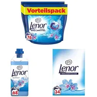 LENOR Aprilfrisch Waschmittel PODS Universal 76 Waschladungen + Lenor Weichspüler 68 Waschladungen + Lenor Trocknertücher - 34 Tücher