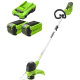 Greenworks 40V Akku Rasentrimmer für mittelgroße Gärten, höhenverstellbar, 30 cm Schnittbreite, automatischer Vorschub 1,65 mm Nylon Faden, zwei 40V 2Ah Akkus & Ladegerät,