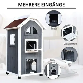 PawHut Katzenhaus für Katzenbett oder Katzentoilette Katzenschrank Katzenklo - Grau, 59 x 55 x 109 cm