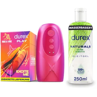 Durex Slide & Vibe Masturbator 1 St mit Durex Naturals Gleitgel 250 ml - Sextoy mit 3 Leck- & 7 Vibrationsmodi - 100% natürliches Gleitgel mit Aloe Vera - Masturbator Sexspielzeug für Männer & Paare