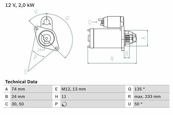 BOSCH Starter 12V für LEXUS TOYOTA 28100-0G040 281000R010 28100-0R010 0 986 023 240