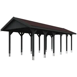 SKANHOLZ Satteldach-Carport Wallgau 3,80 x 9,00 m grau mit roten Schindeln