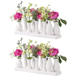 H&D Manufaktur Jinfa Handgefertigte kleine Keramik Deko Blumenvasen 2 Set aus 10 Vasen in weiß