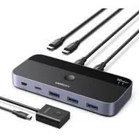 UGREEN USB C Switch 2PC 10Gbps USB Switch 3.2 2 In 4 Out mit Desktop Kontroller USB Umschalter Aluminiumgehäuse mit 2USB C auf C Kabeln für Tastatur, Maus, Drucker, USB Stick usw.