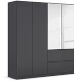 Rauch Möbel Drehtürenschrank, 4-türig, 2 Spiegeltüren, 2 Schubkästen, Grau-metallic, Schwarz, Push-to-open, Griffprofil grau-metallic, 181x197x54 cm