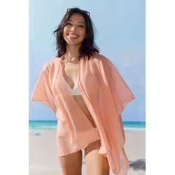 Pareo LASCANA "Modetuch", Damen, orange (peach), Stoff, Baumwolle, unifarben, modisch, Modetücher, Strandtuch, Überwurf aus leichtem Material