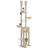 PAWZ Road Kratzbaum PETEPELA Kratzbaum deckenhoch Katzenturm mit großen Condo 216cm-285cm, 5 Tiers Katzensaktivitätszentrum mit gemütlichen Hängematte beige