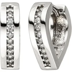 Paar Creolen JOBO, silber (silber 925, weiß), Ohrringe, Damen, Silber 925 (Sterlingsilber), spitz 925 Silber mit 20 Zirkonia