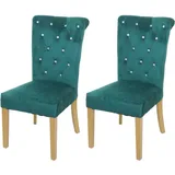 Hhg - 2er-set Esszimmerstuhl 513, Stuhl Küchenstuhl, Nieten Samt Dunkelgrün, Goldfarbene Beine