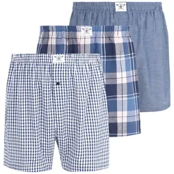 Boxershorts JAN VANDERSTORM "3er Pack Boxershorts RIKU", Herren, Gr. XXXL, blau (blau gemustert), Obermaterial: 100% Baumwolle CO., Unterhosen, Eingriff mit Knopfverschluss