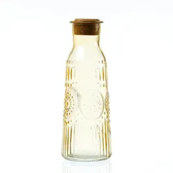 Glaskaraffe Vintage Boho Blumenmuster Tee Saft Wasser Kanne 1l gelb