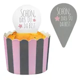 Frau Wundervoll Frau WunderVoll® 24 DEKO KUCHENTOPPER GRAU, SCHÖN, DASS DU DA BIST/Topper, Kuchenstecker, Muffin, Geburtstagskuchen, Dekoration, Deko, Kinder, Party, Hochzeit, Hochzeitstorte, Geburtstag