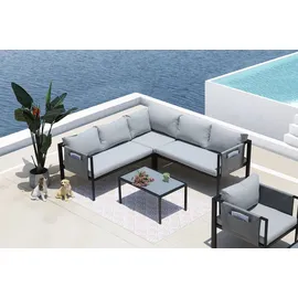 Möbilia Sitzgruppe 1 Ecksofa, 1 Couchtisch inkl. Kissen Stahl/Olefin