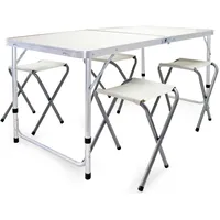 Wiltec Campingmöbel Set 5tlg. Campingtisch mit Stühlen Weiß