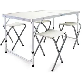 Wiltec Campingmöbel Set 5tlg. Campingtisch mit Stühlen Weiß