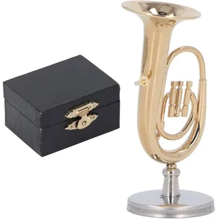 Miniatur-Tuba-Modell Messing Vergoldetes Euphonium Mini-Tuba-Musikinstrument-Modell mit Sockel für Puppenhaus-Zubehör