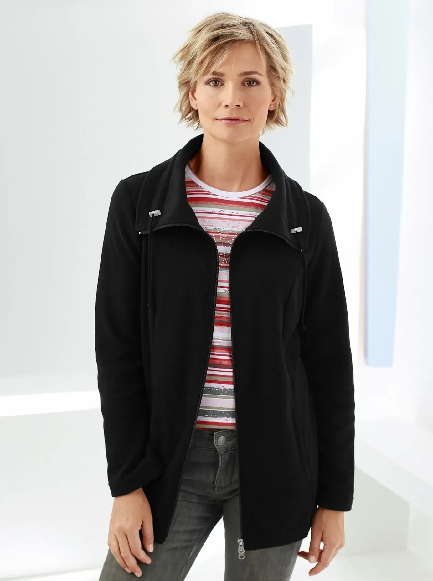 Fleecejacke CLASSIC BASICS, Damen, Gr. 46, schwarz, 100% Polyester, unifarben, figurumspielend, Jacken Fleecejacke