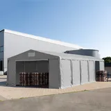 TOOLPORT Lagerzelt 8x12 m Zelthalle mit 3m Seitenhöhe PVC Plane 850 N grau wasserdicht Ganzjahreszelt mit Reißverschlusstor
