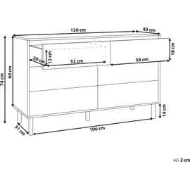 Beliani Kommode heller Holzfarbton 6 Schubladen Sharpe