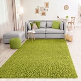 VIMODA Teppich Prime Shaggy Hochflor Langflor Einfarbig Modern Grün für Wohnzimmer, Schlafzimmer, küche, Maße:Ø 120 cm Rund