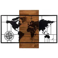 Asir Wanddekoration 58x85 cm Landkarte Holz/Metall - Schwarz/Braun