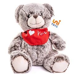Uni-Toys Kuscheltier Teddybär, superweich - Halstuch "I Love You" - verschiedene Modelle, zu 100 % recyceltes Füllmaterial Teddy dunkelbraun-meliert (24 cm)