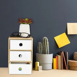 Relaxdays Schreibtisch Organizer 3 Schubladen Weiß,Hellbraun