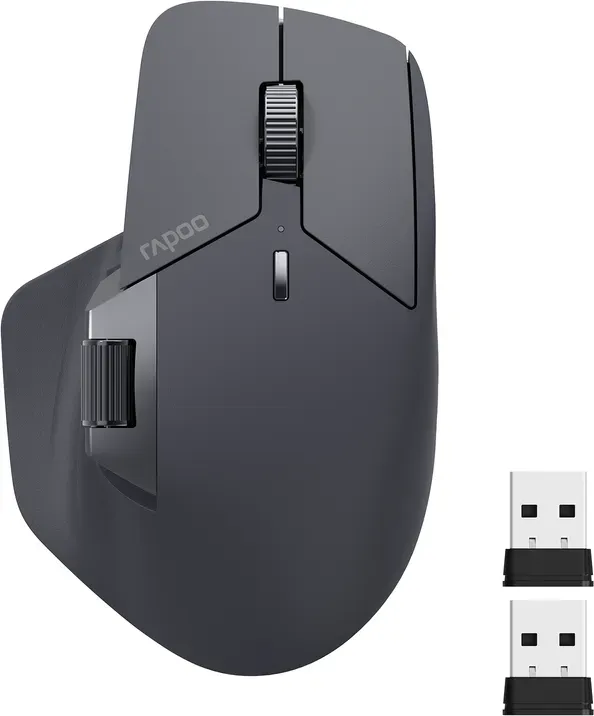 Rapoo MT760L Kabellose Bluetooth-Maus für mehrere Geräte, Bluetooth 5.0 und 2,4-GHz-Multimode-Verbindung, bis zu 4 Geräte, M+ Cross Computer-Technologie, 11 programmierbare Tasten, 4K DPI, 90 Tage Akkulaufzeit, PC – Dunkelgrau